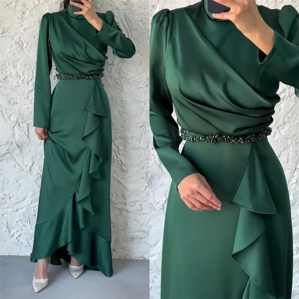 

Prom Dress Saudi Arabia Dearin Scoop Neckline A-line Floor Length Skirts Layered Draped Ruffle Beading Bespoke Occasion Dresses