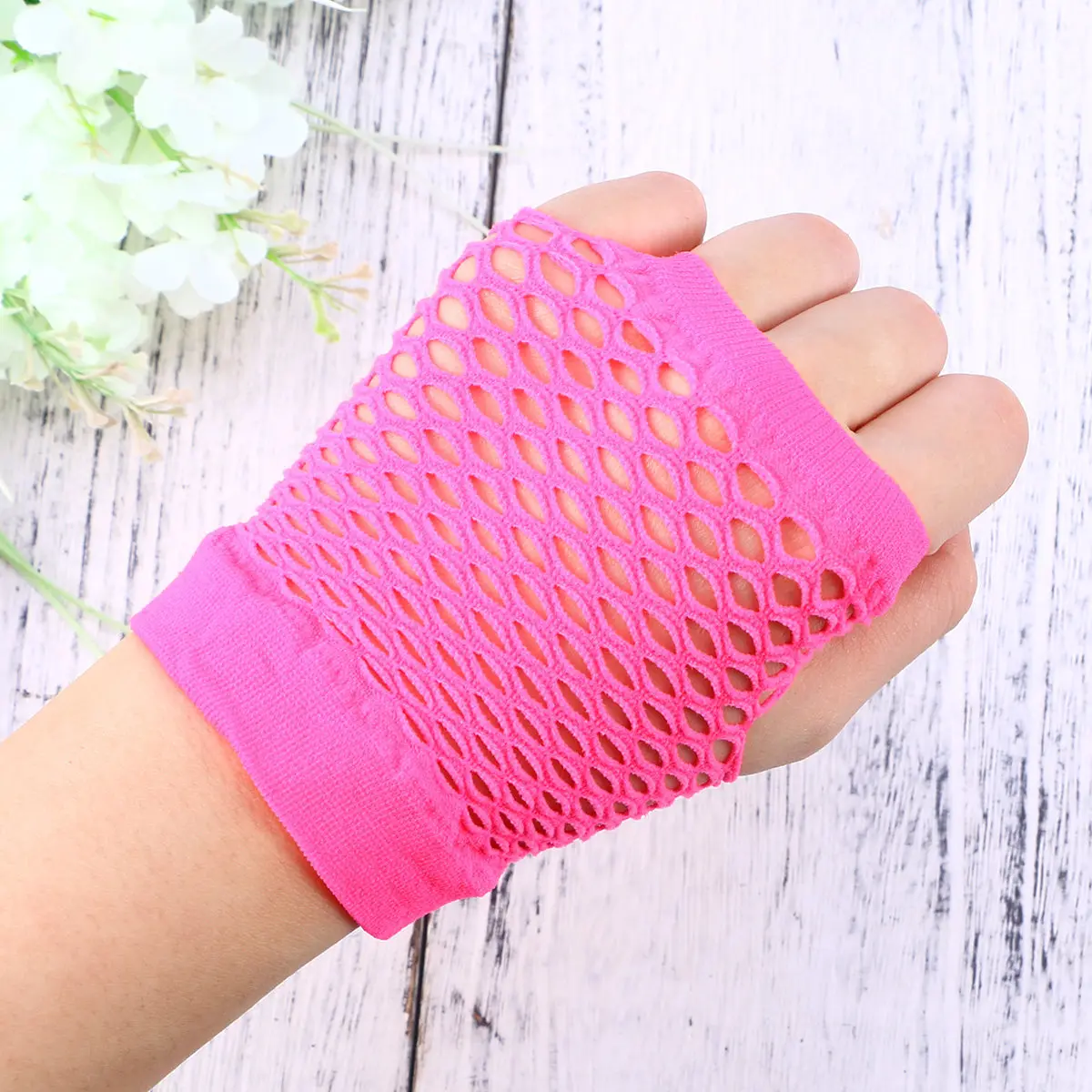 80S Style Costume Accessories Wide Lace Headband Bright Fishnet Gloves Ear Hook Earrings Matching Necklace for Cosplay