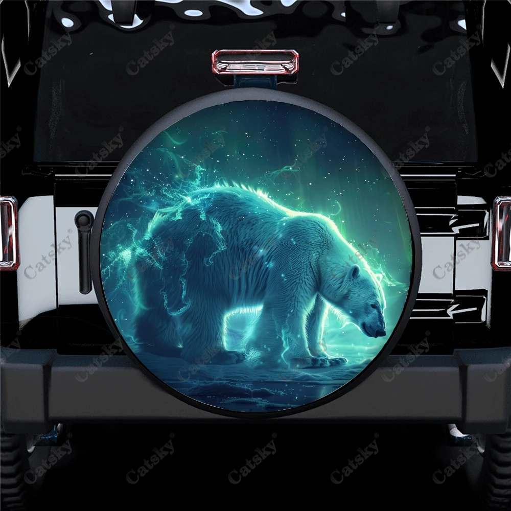 Aurora Bore with Polar Bear Polyester Universal Spare Wheel Tire Cover Custom Tire-Covers for Trailer RV SUV Truck Camper