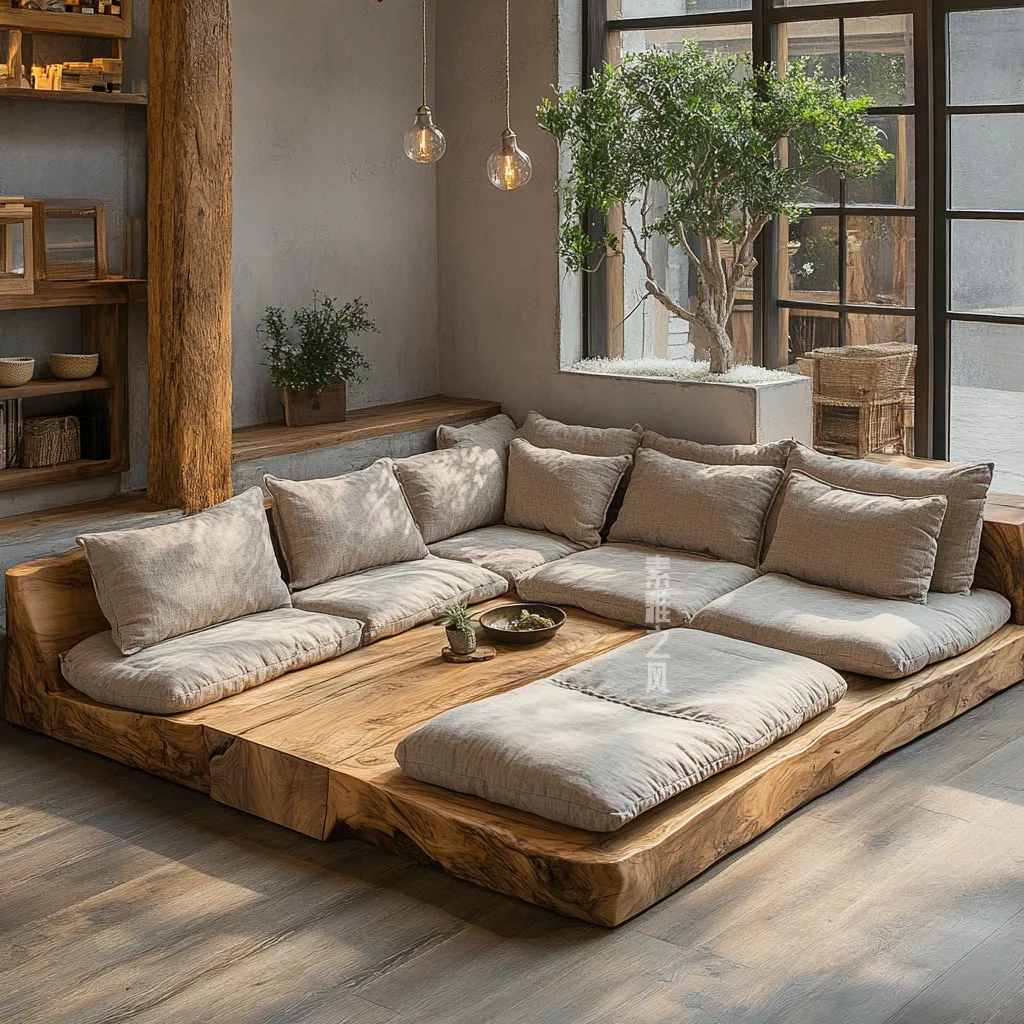 Solid wood sofa coffee table combination living room home solid wood hotel furniture log sofa