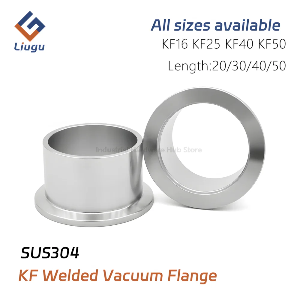 SS304 Stainless Steel Sanitary KF Vacuum Weld Flange Joint, KF10 KF16 KF25 KF40 KF50, Weld Stub Connector Length 20/30/40/50mm
