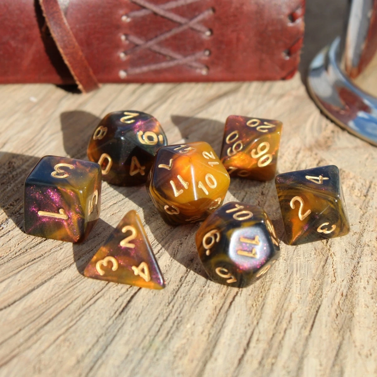 7Pcs/Set Gold and Black Galaxy Starry Sky Dice for DND Dungeons and Dragons Table Games D&D RPG Tabletop Roleplaying