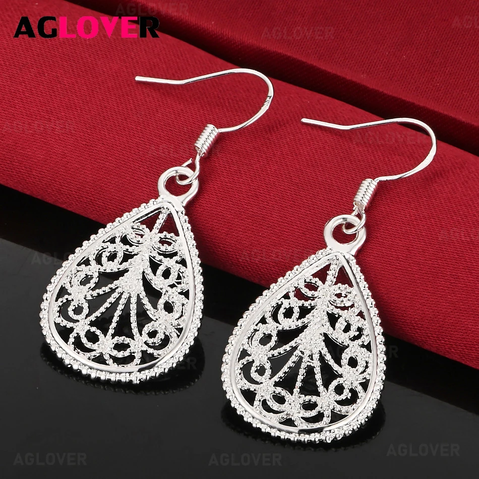 

AGLOVER 925 Sterling Silver Water Drop Hollow Pattern Earrings Exquisite Popular Women's Anniversary Gift Jewelry