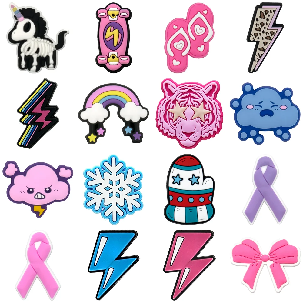 1/16-Piece Assorted-Color Lightning Shoe Charms, Pink Cloud Bow Charms for Shoes, Sandals Buckles Clogs