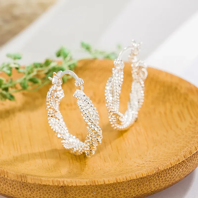 Silver Color Irregular Scrub Hoop Earrings Unique Babysbreath Europe America Ear Buckle Earring Female Accessories Jewelry