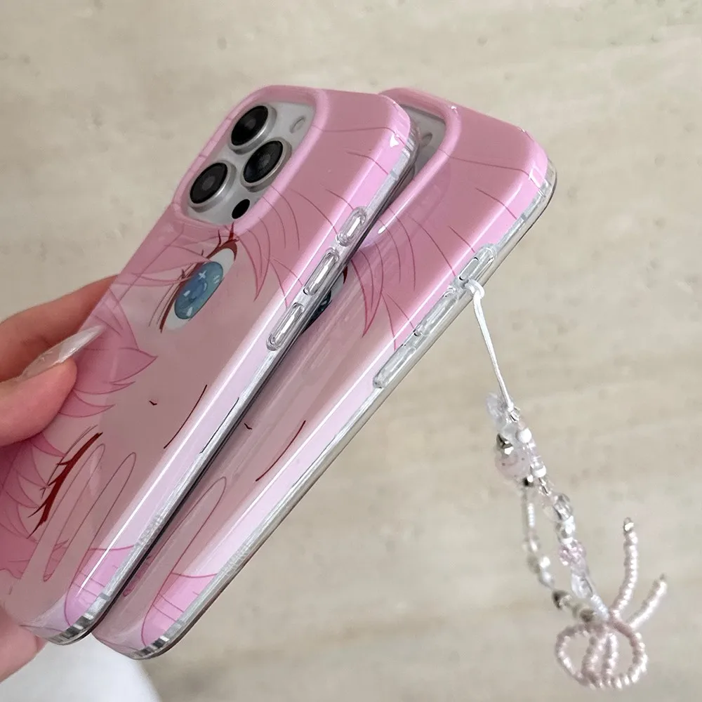 لطيف الوردي الشعر فتاة التألق عيون كبيرة قضية الهاتف لسامسونج غالاكسي S25 S24 S23 S22 S21 FE الترا زائد 4G 5G ريشة الملمس