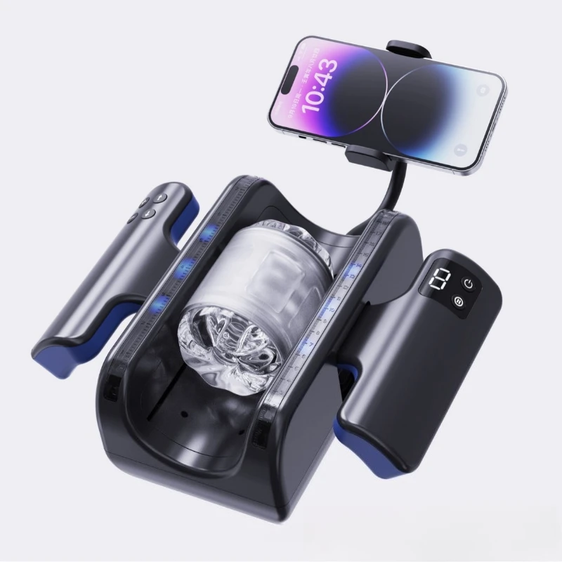 Full Automatic Thrusting Sucking Male Masturbator with Handle Double Layer Masturbation Cup Pocket Pussy Adult Sex Toys for Men