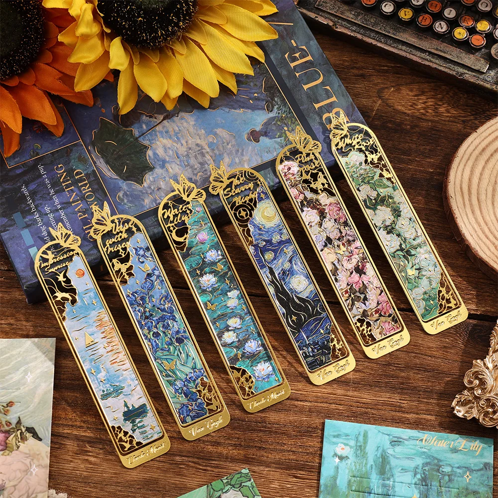 6 pcs/pack Vintage Hollow Treasure Box Design Metal Bookmark Students Reading Tool For Birthday Gifts Writers Teachers Friends