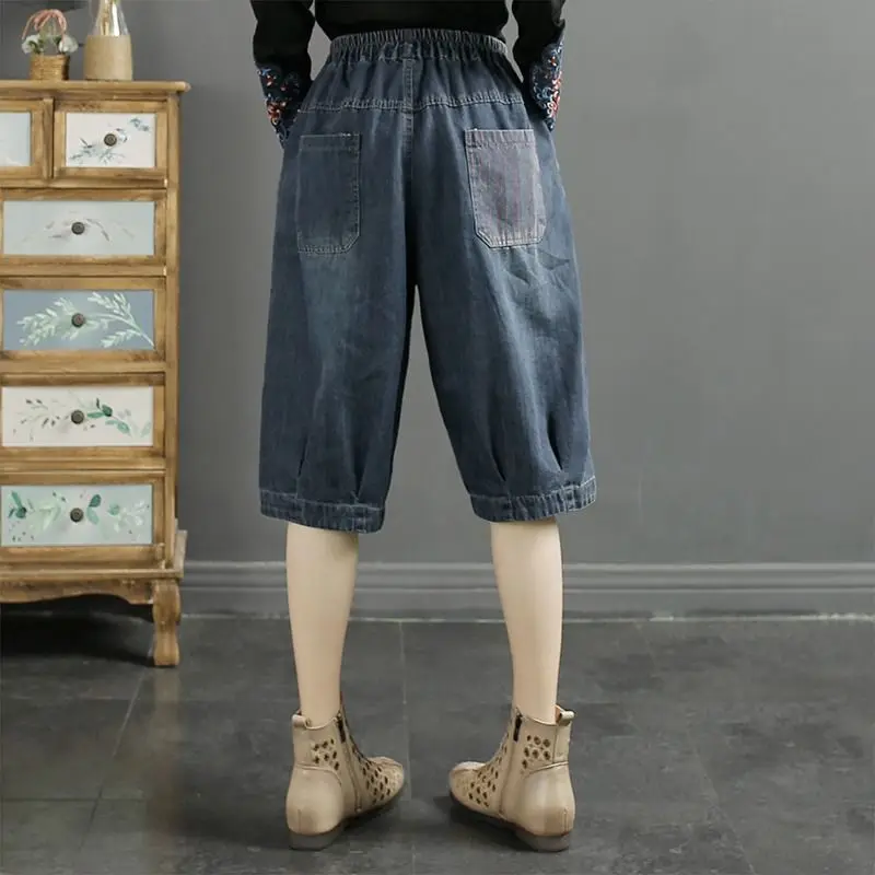 Verão nova chegada solta emagrecimento harem casual jeans com cordão