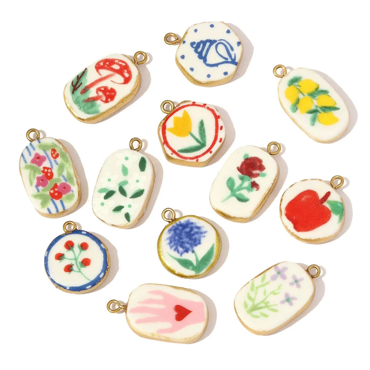 2025 New Ceramic Handmade DIY Accessories Colorful Hand-Drawn Flower Paint INS Necklace Jewelry Making Pendant Accessories