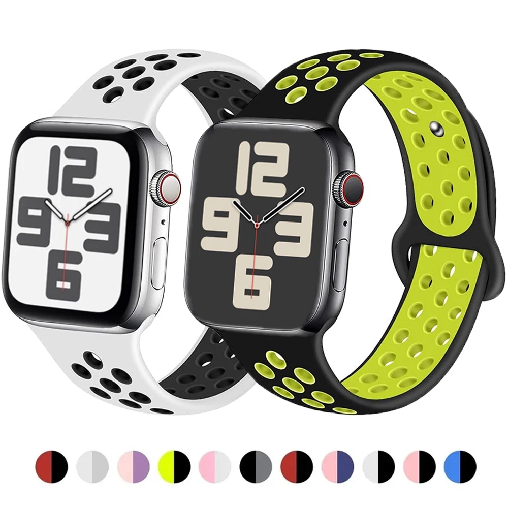 Sport Strap For Apple Watch Bands 44mm 45mm 40mm 49mm 41mm 42mm Silicone bracelet correa iWatch Series 9 8 7 6 SE Ultra 2 band