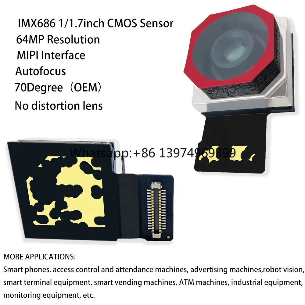 Customized 64MP MIPI Camera Module with IMX686 UHD 4K/8K RGB CMOS Sensor HDR Auto Focus and Robot Vision for Micro Drones