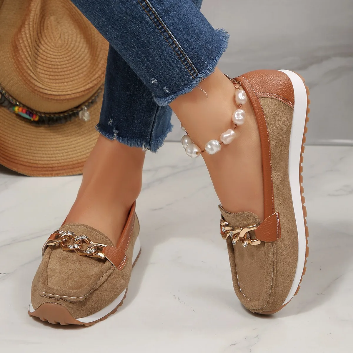 Women's Round Toe Soft Bottom Flat Loafers 2025 New Women's Flat Shoes Spring and Autumn Casual Slip-On Fashion Sports Shoes