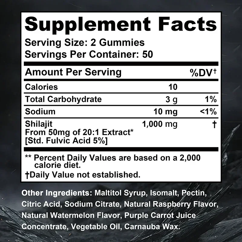 Gomas Shilajit - Apoia a saúde imunol, aumenta a energia, melhora a função cognitiva, reduz a fadiga e aumenta o metabolismo