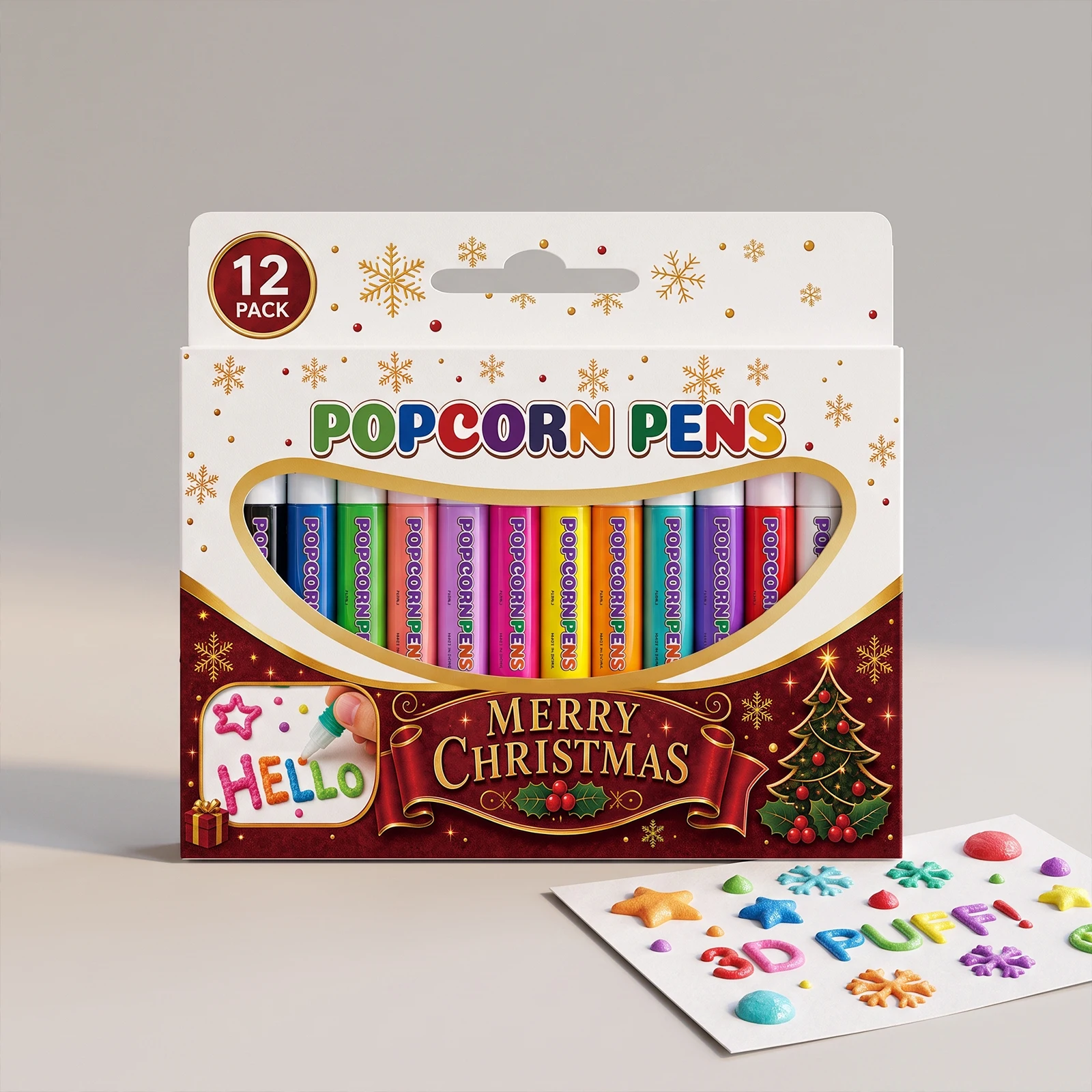 Christmas Popcorn Pen 3D Raised Easy to Use Multi-Surface Colorful Handcraft Pen