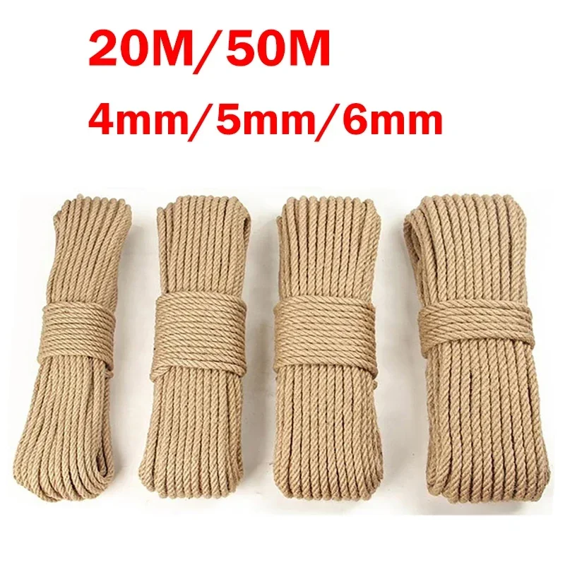 20/50M Jute Rope Sisal Rope Macrame Cord for DIY Sewing Home Textile Desk Chair Leg Binding Hanging Plant Flower Pot Making