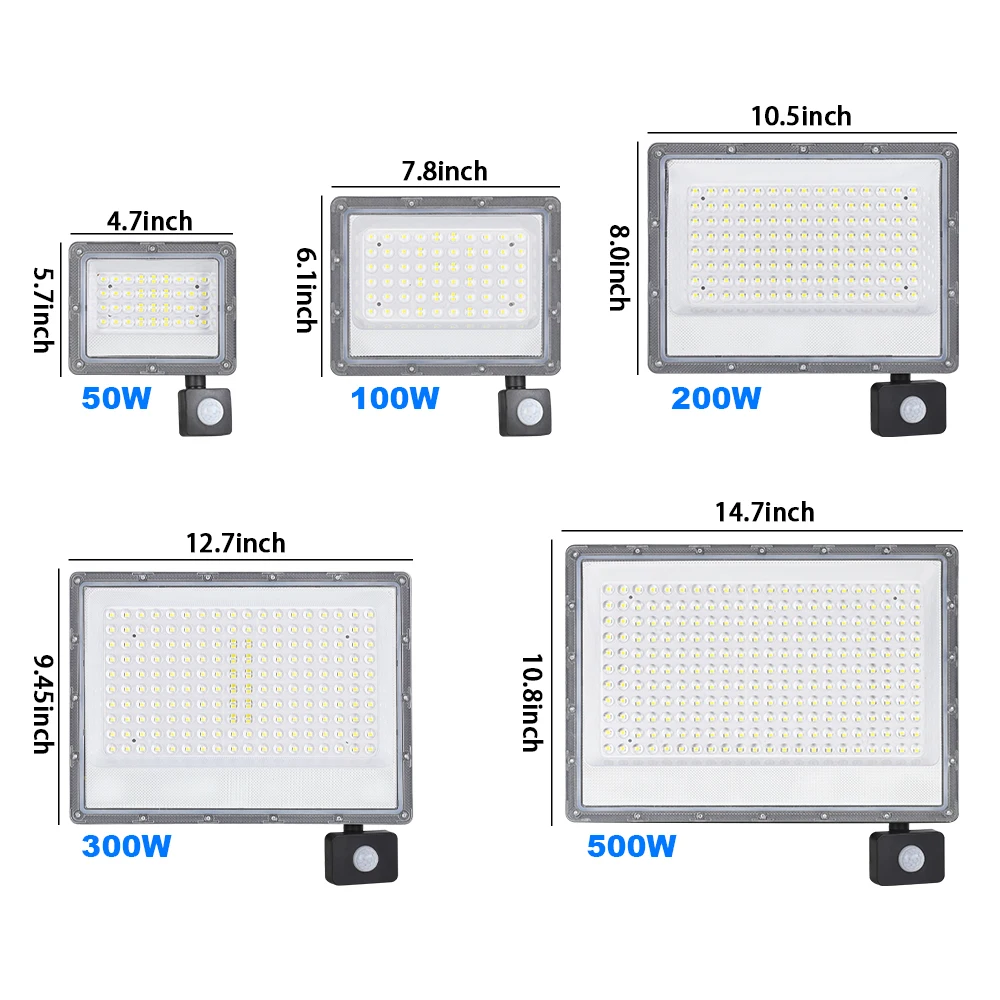 PIR Motion Sensor LED FloodLight 50W 100W 200W 300W 500W Outdoor Waterproof Reflector LED Spotlight For Street Garden Wall Light