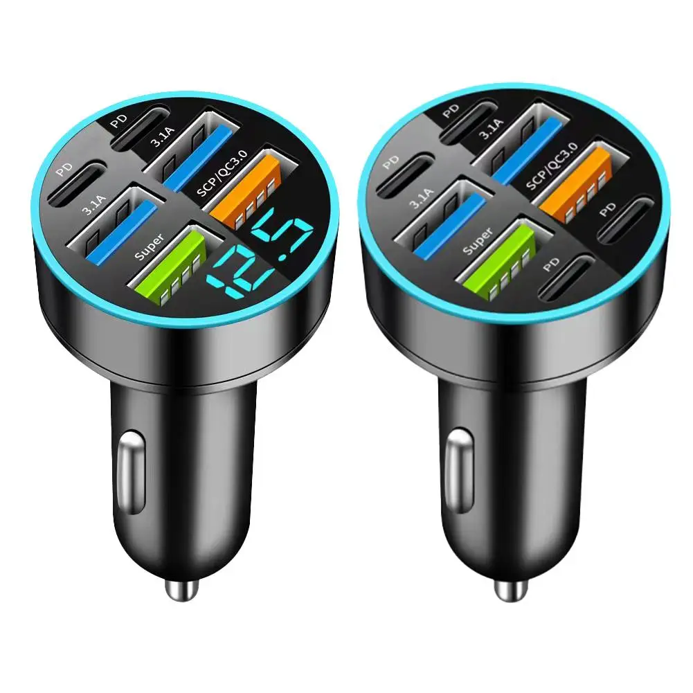 100W USB PD Car Charger Fast Charging Car Phone Adapters Digital Display For IPhone Quick Charger In Car