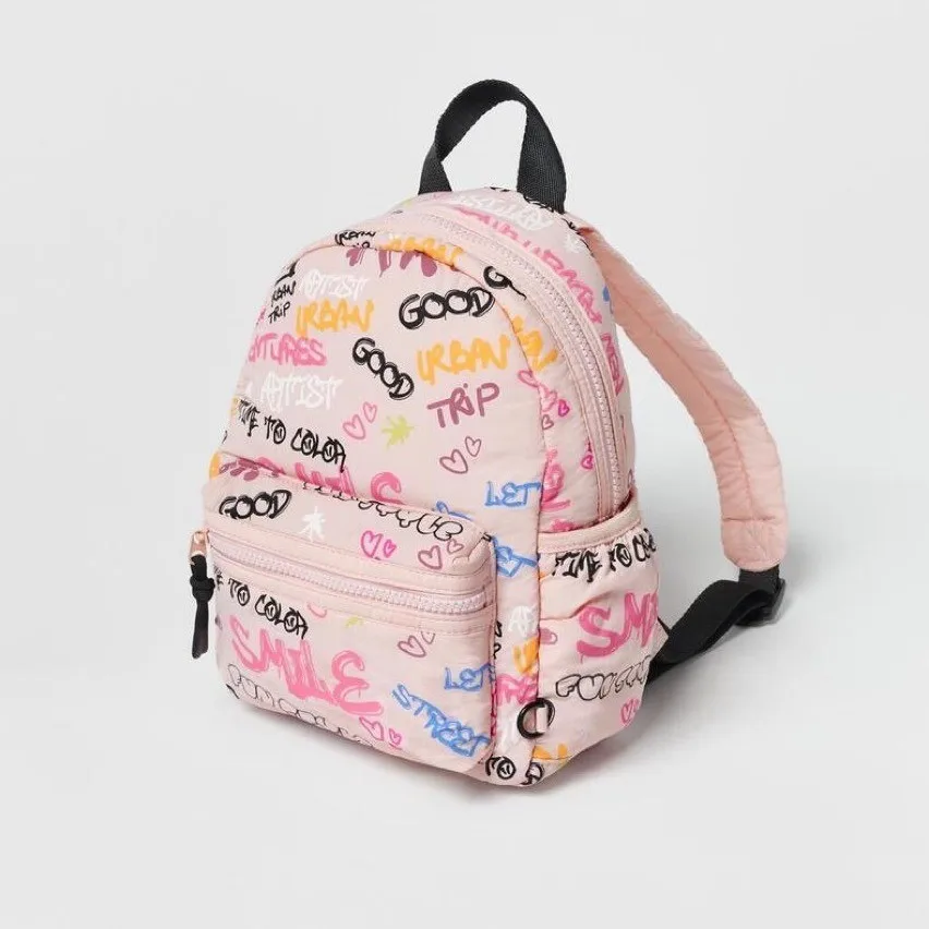 Letters Printed Pink Backpack Children Bag Fashion Cute Baby Girls Bag Popular Boutique Kids Toddler School Bag Two-shoulder Bag