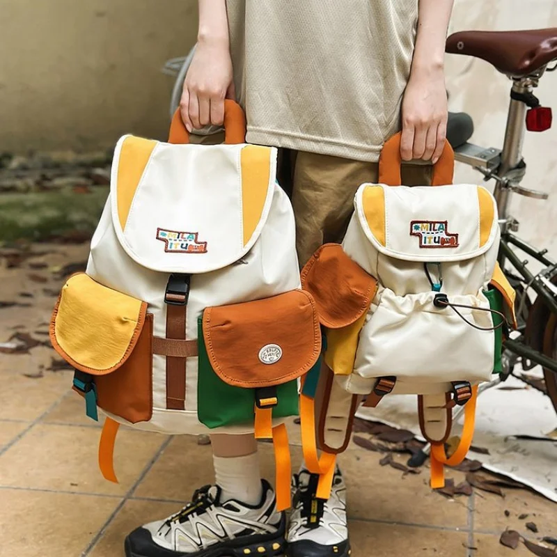 2025New Summer Backpack Zipper Color-Block Nylon Fabric Wrinkle-Resistant Waterproof Casual Fashion One-Size Backpack