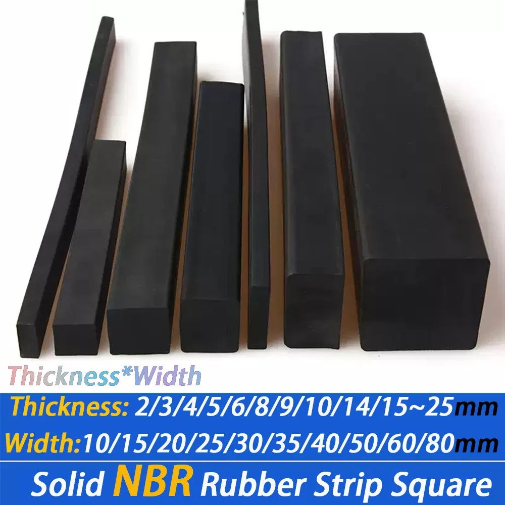 1/2 Meters Black Solid NBR Rubber Strip Square Nitrile Sealing Strip for Marine Seal Oil Resistant 2x10mm~25x35mm