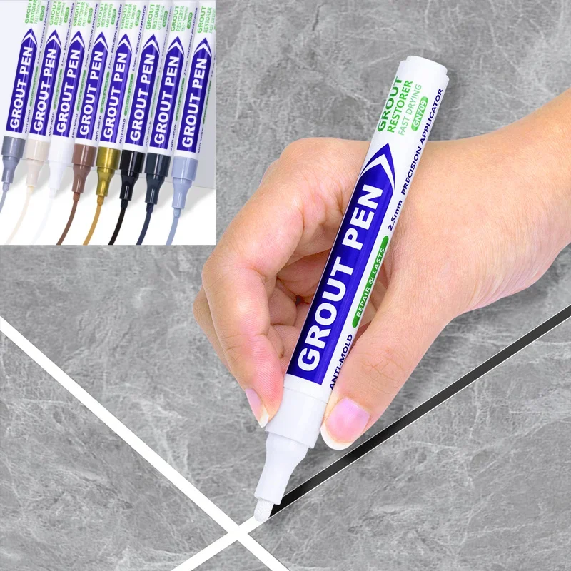 White Grout Tile Pen 8 Colors Waterproof Wall Grout Restorer Marker Pen for Bathroom Wall Floor Decontamination Seam Repair Pens