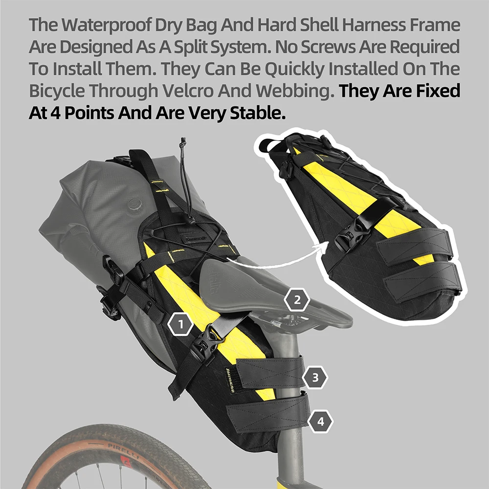 Rhinowalk Bike Saddle Bag Waterproof 14L Big Capacity Stable Not Shaking Removable Dry Bag For Mtb Road Gravel Bike Bikepacking