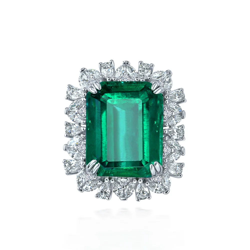 

Shipei Jewelry Synthetic Rectangular Chamfer Car Flat 12 * 15 Emerald 9 Carat High Carbon Diamond Ring