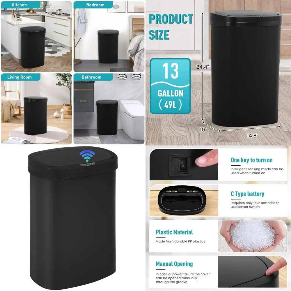 

50L Touchless Motion Sensor Trash Can - Hygienic, Odor-Controlled, Waterproof Bin for Kitchen, Bathroom, Office