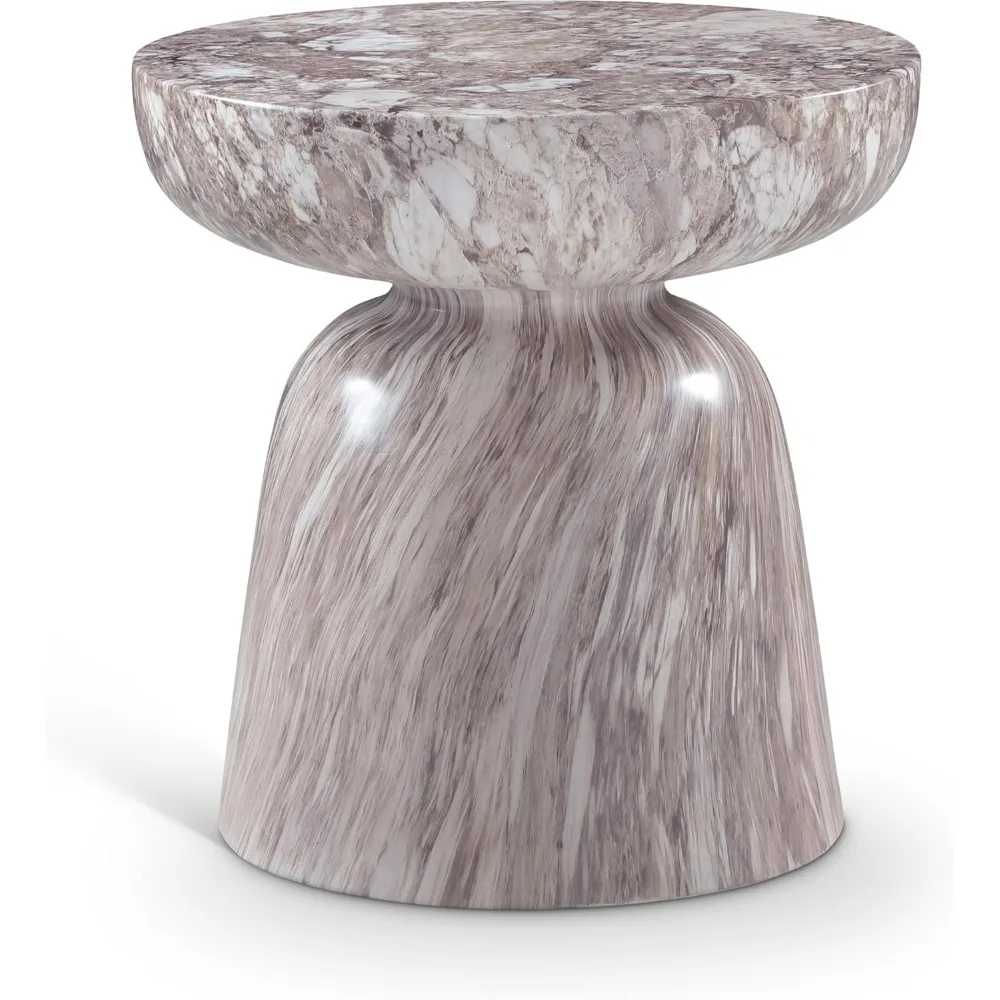 99052Brown-ET Avellino Collection Art Deco Indoor/Outdoor Concrete End Table with Brown Marble Finish, 18" W x 18" D x 18" H, B