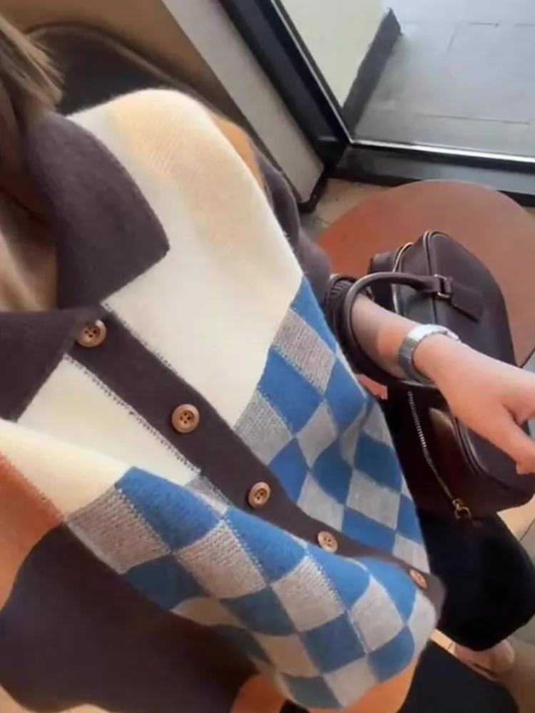 Comfortabel Faionable Vintage gebreide trui met één knop Lang Sve Wool Camere Open vest Kleur Blo Dames Regular Fi...