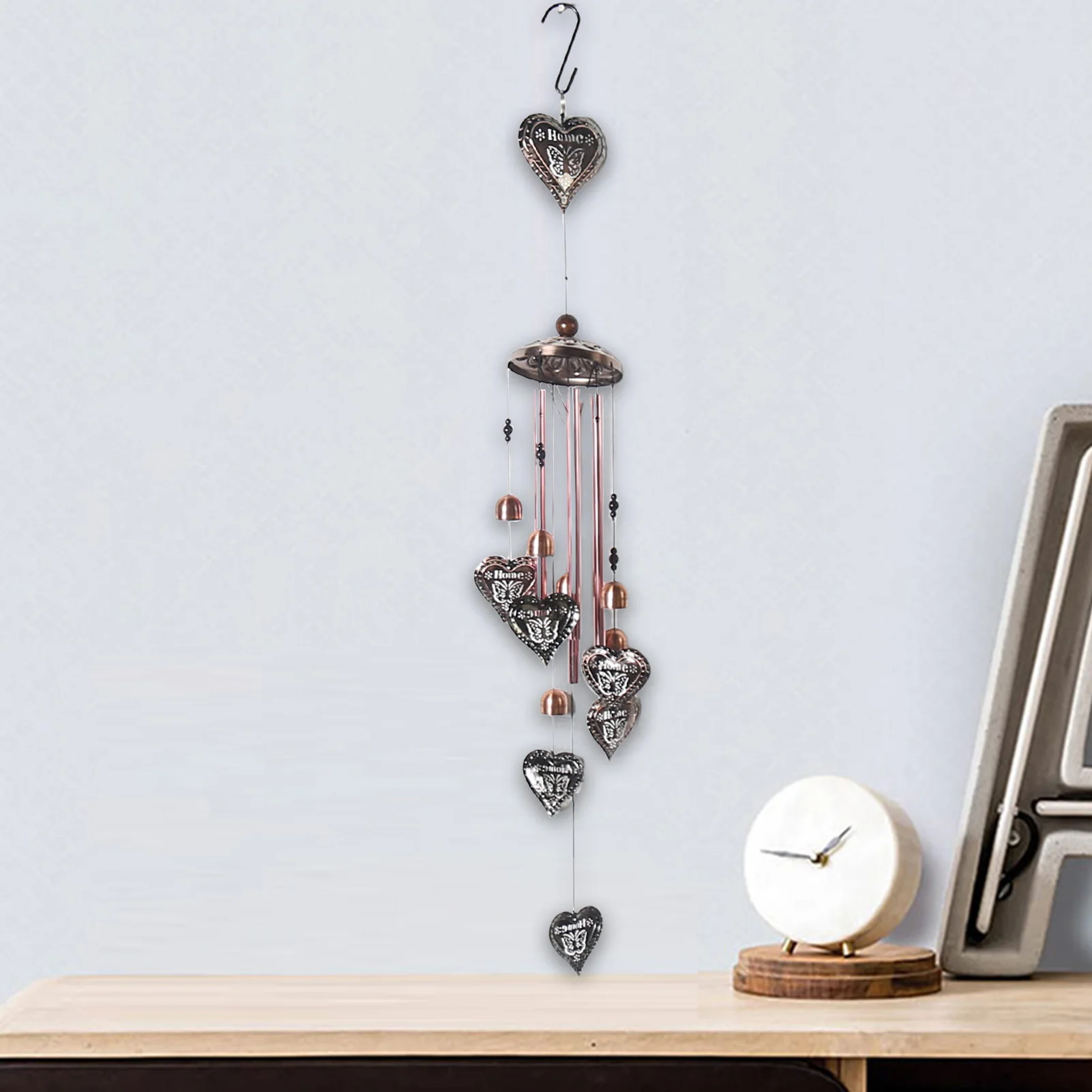 Antique Wind Chime Heart Pendant for Garden Patio Outdoor Decoration Copper Finish Metal Hanging Bell Home Ornament Gift