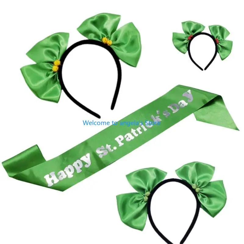 X4YC Patricks Day Green Sash Strap Bow Band Band Bopper Irish Hair Hoop Costume Accessory Party Supplies