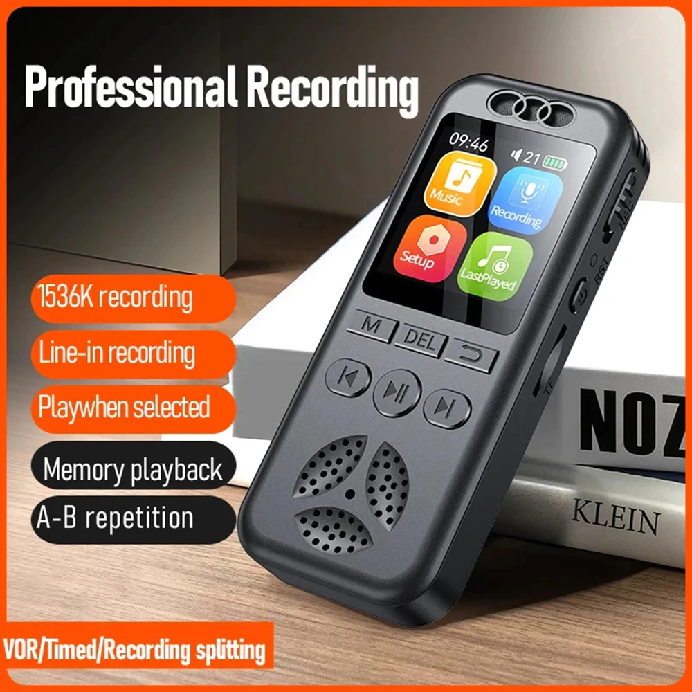 

Mini Voice Recorder with Built-in Speaker Color Screen Voice Activated Lecture Audio Recorder Rechargeable WAV MP3 Player