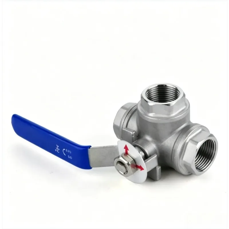 3-Wege-L-Typ T-Flow-Kugelhahn aus 304 Edelstahl mit BSP-Innengewinde 1/4" 3/8" 1/2" 3/4" Wasserkontrollventil