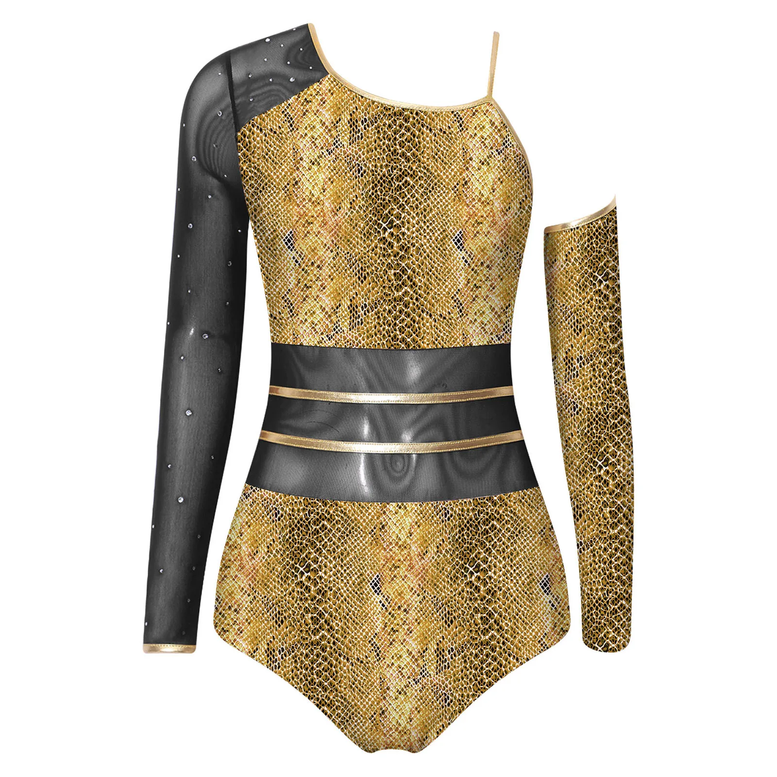 Asymmetrical One Shoulder Leotard for Women Mesh Long Sleeve Oversleeve Buttoned Crotch Primitive Caveman Style Bodysuit Outfit