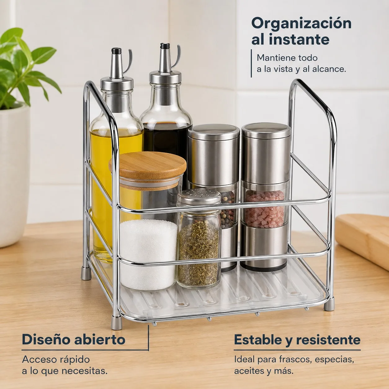 Étagère de rangement pour salle de bain et cuisine en fer chromé avec plateau amovible en PP, support polyvalent pour épices et cosmétiques, support robuste avec pieds antidérapants, 18x17x15cm