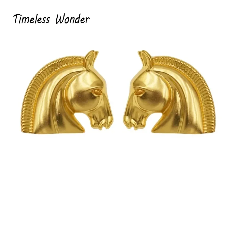 

Timeless Wonder Retro Geo Horse Clip on Earrings for Women Designer Jewelry Runway Gift Brincos Vintage Trendy Top Set Rare 7263