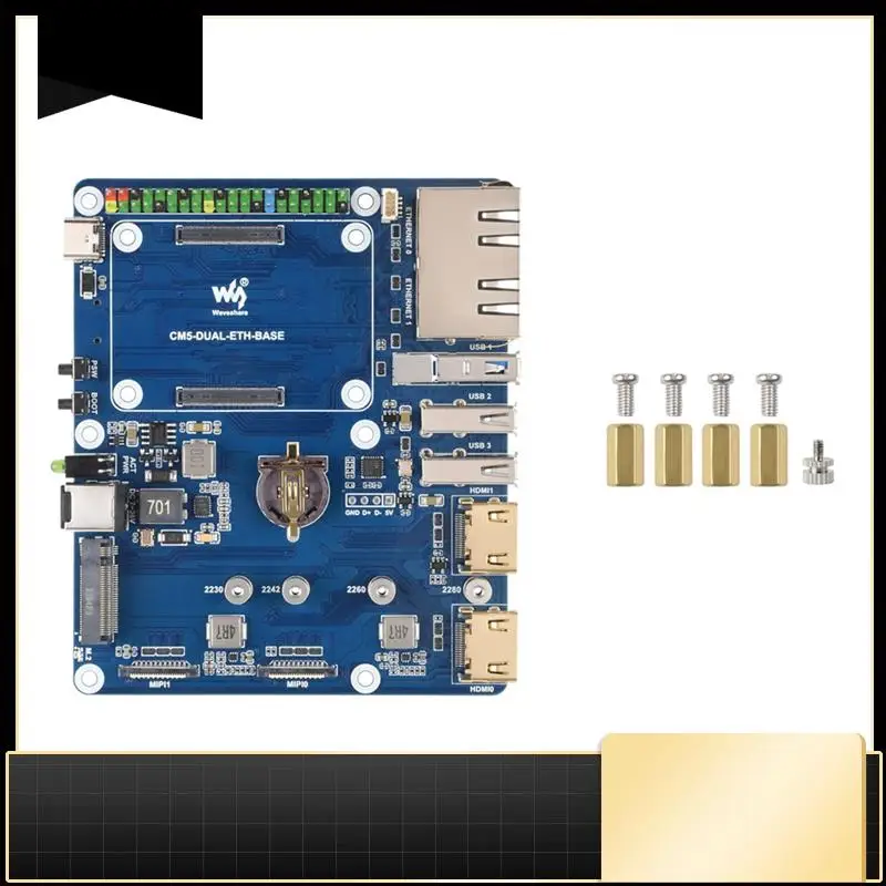 

Плата расширения Waveshare Dual Ethernet для Raspberry Pi CM5 Gigabit/2,5G с портом RJ45, поддерживает двойной выход 4K M. 2 Nvme SSD-