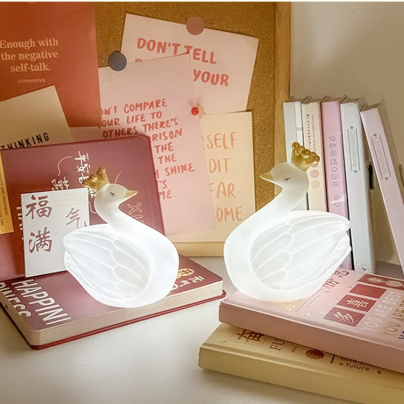 white swan Creative Cute Cartoon Sleep Night Light Bedroom Bedside Decoration Atmosphere Light Children\'s Gift dropshipping