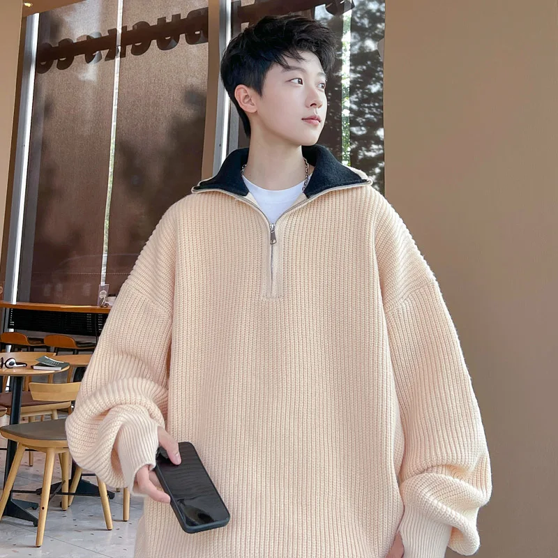 

Men's Sweater Spring And Autumn Style Standing Collar Pullover Long-sleeved Top Fashionable Casual Streetwear Oversize Sweaters