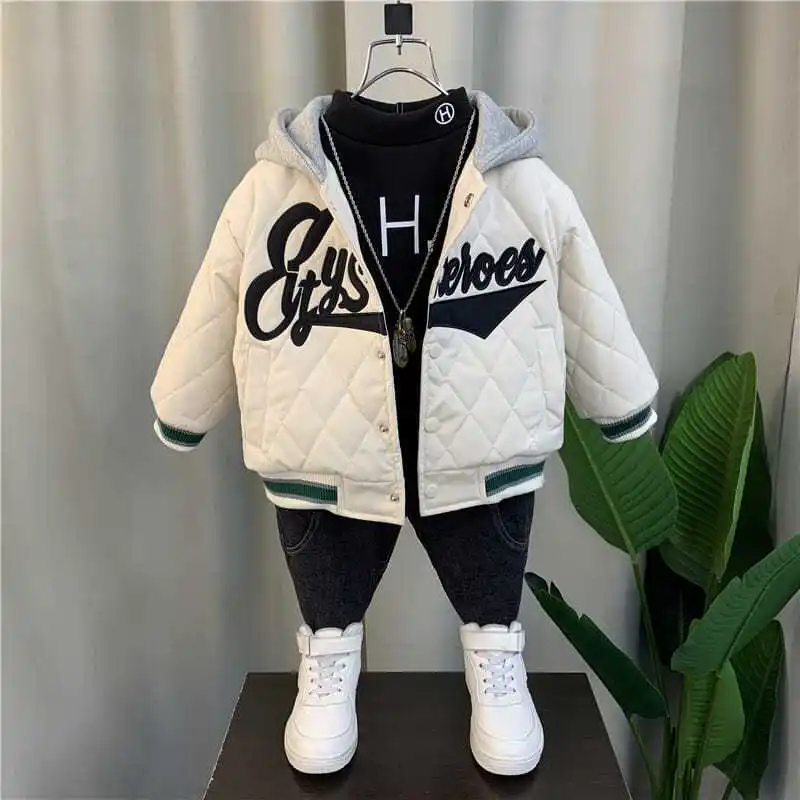 Boys Cotton-Padded Clothes New Baby Winter Jacket Children\'s Fleece-lined Thick Baseball Uniform Jacket