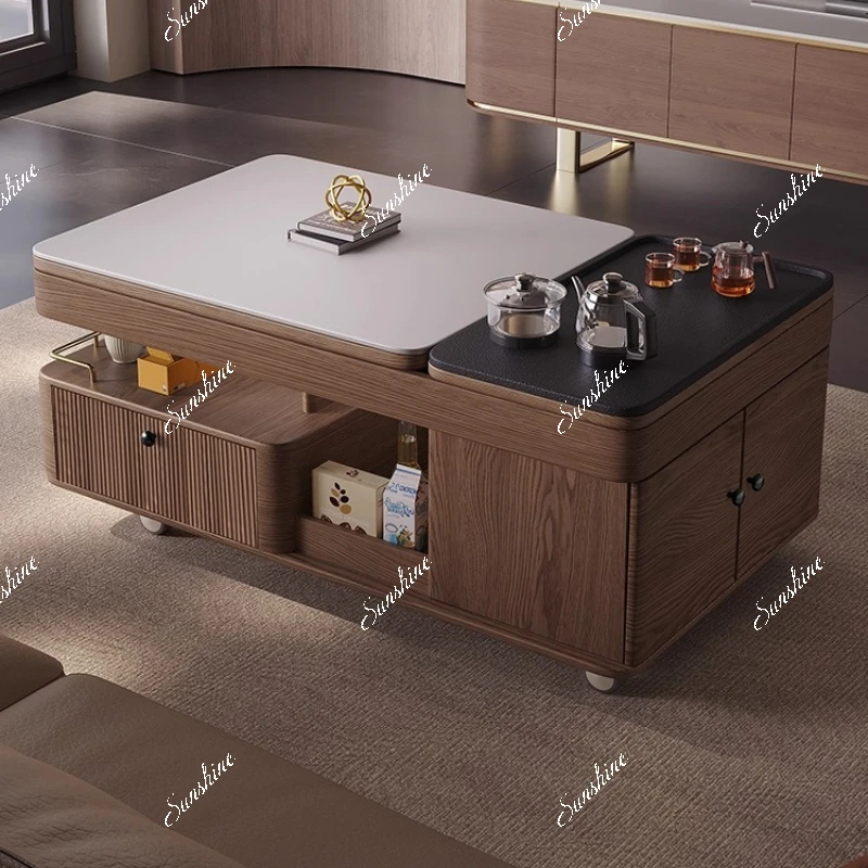 

Solid wood kung fu tea table tea integrated living room household small apartment modern simple new Chinese mobile slate