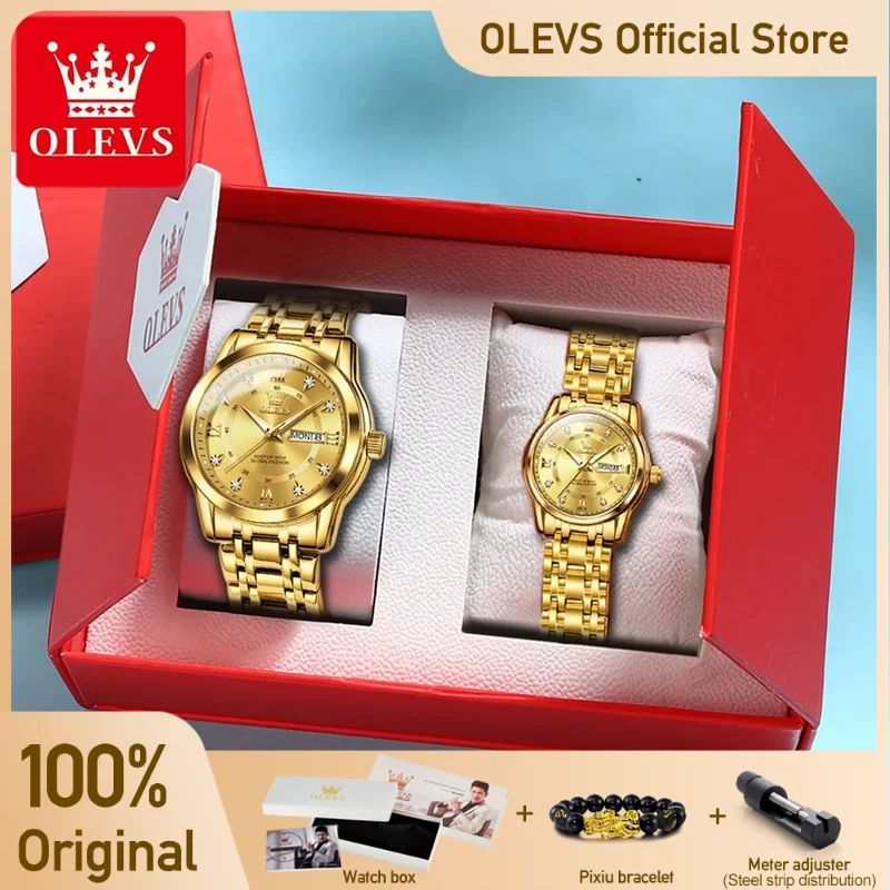 OLEVS Couple Watches Top Brand Lover Wristwatch Fashion Trend Original Quartz Watch Waterproof Luminous His and Her Gift Set