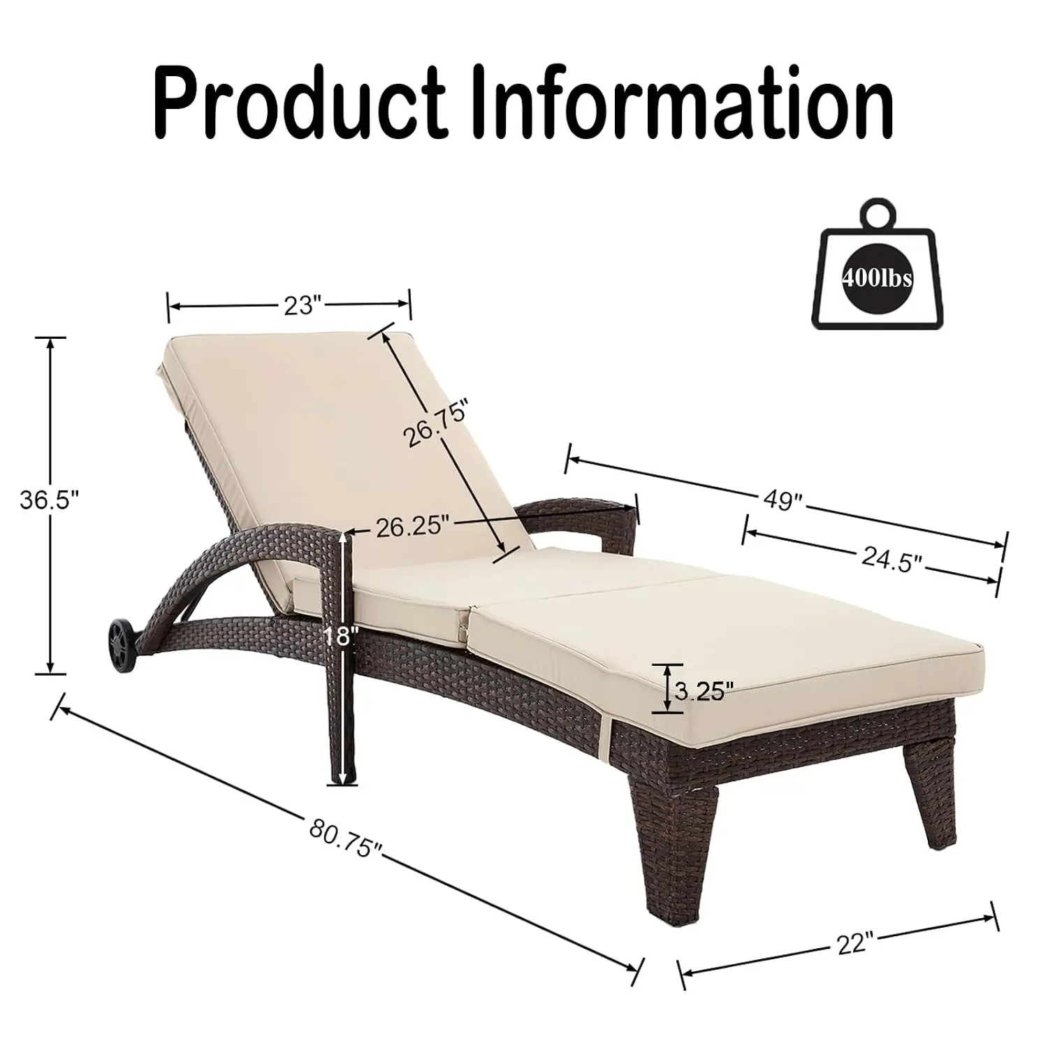 Patio Chaise Lounge Set of 4, Wicker Lounge Chairs Outdoor with Wheels, Heavy Duty Lounger Chair Outdoor, Wicker, Customized