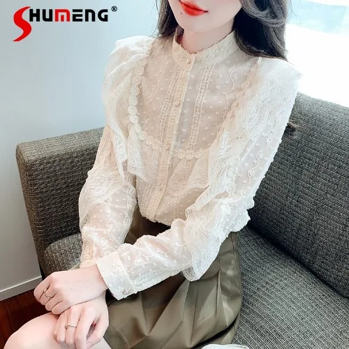 

Women's Half Turtleneck Lace Bottoming Shirt Autumn and Winter 2023 New Temperament Long Sleeve Top Elegant and Simple Blouses