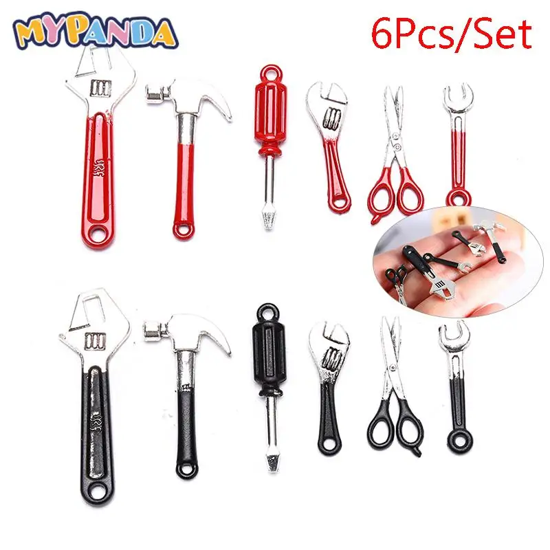 

6Pcs/Set Red/Black Dollhouse Miniature Repair Kits Accessories Miniature Hammer Wrench Doll House Furniture Decoration