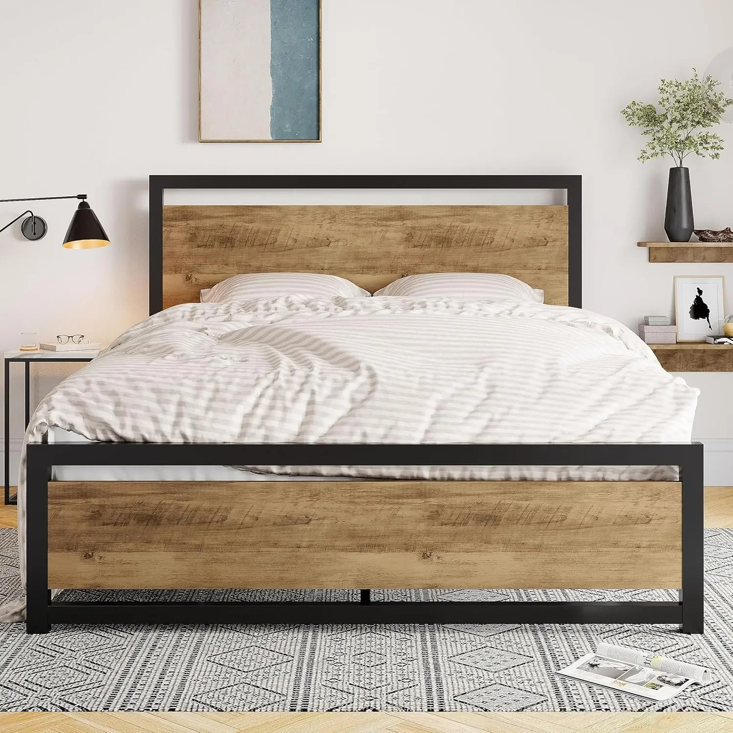 Queen Bed Frame with Headboard, Heavy Duty Metal Platform Bed Frame with Strong Support, Under Bed Storage, Stable