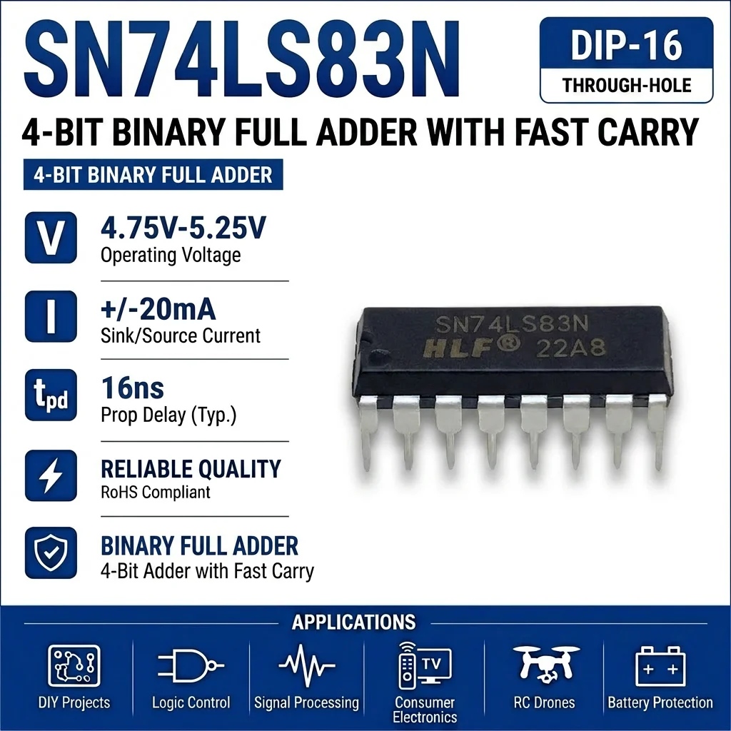 (25 pcs) SN74LS83N DIP-16 SN74LS83 4-Bit Binary Full Adder Fast Carry