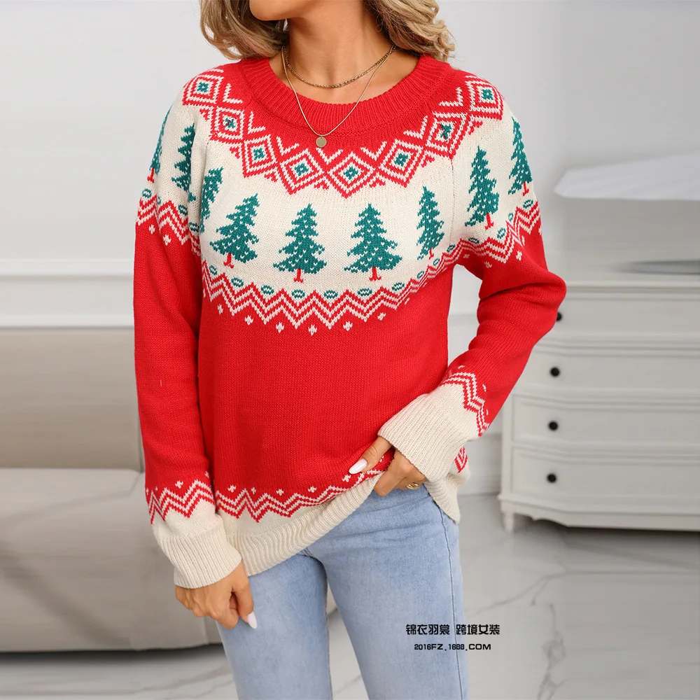 

Рождественский модный принт, свободный повседневный и универсальный пуловер для свиданий на открытом воздухе, зимняя одежда, 2025 г., женский пуловер большого размера